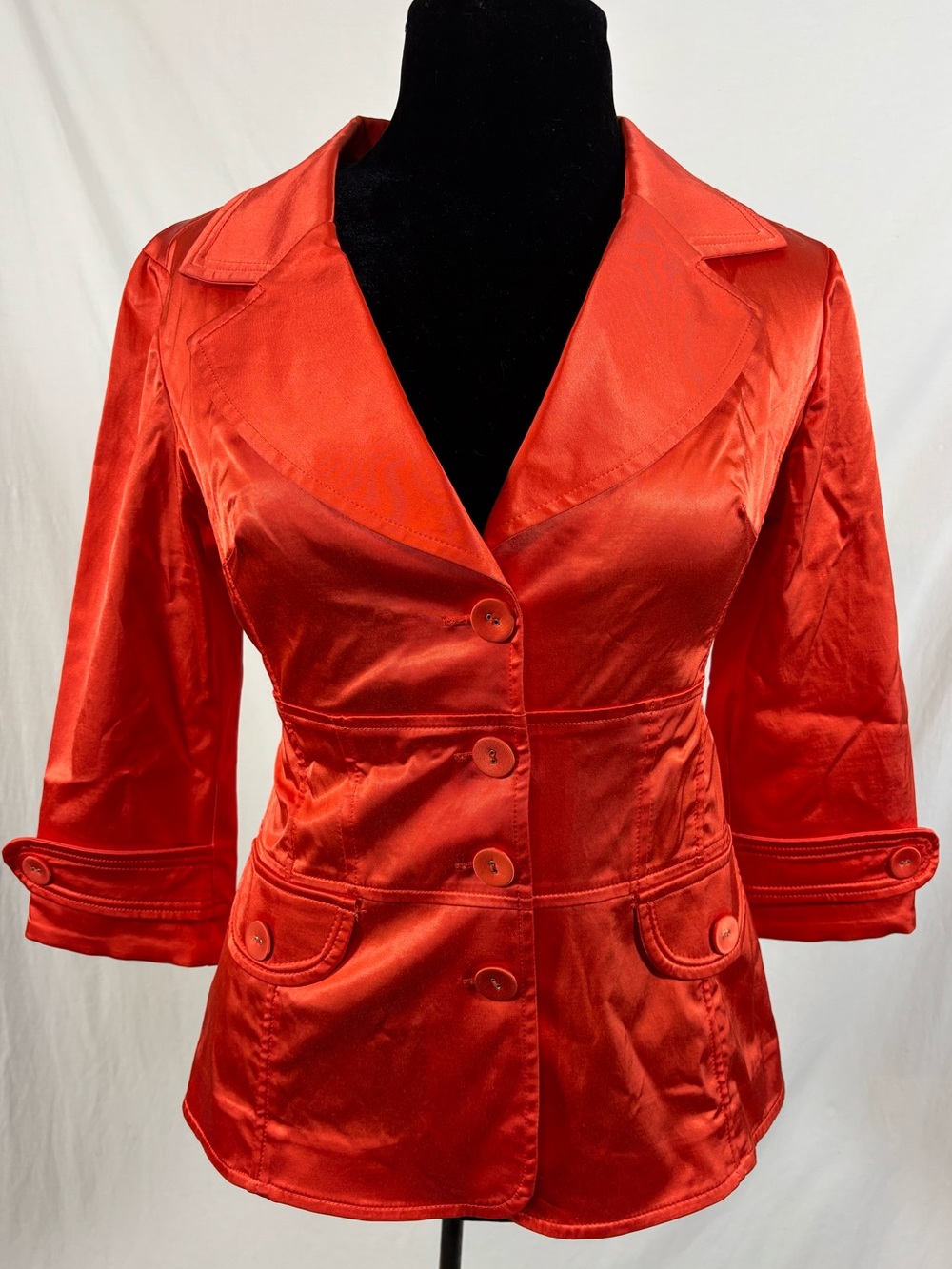 Vintage Y2K Svetlana Red Satin Fitted Blazer Pinup Bombshell Retro Glam Sz 4 🇨🇦